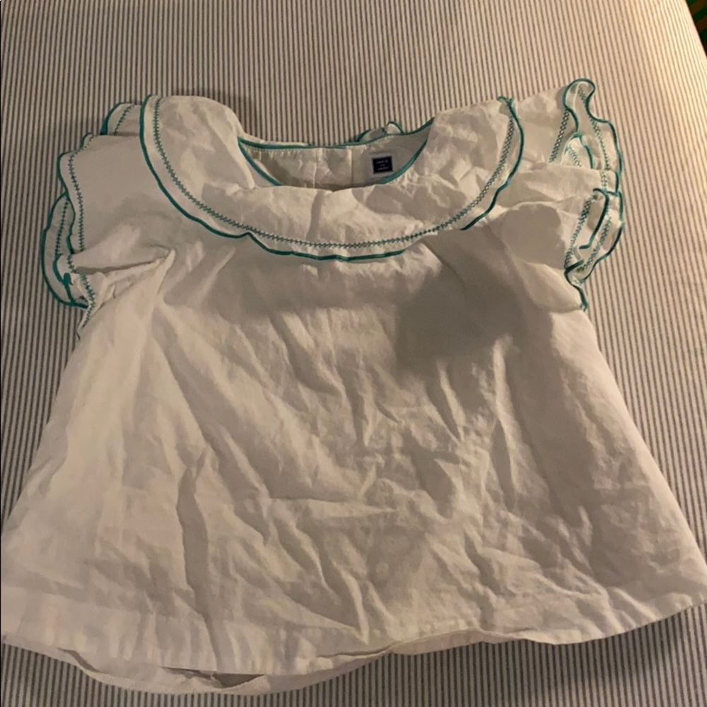 White Janie and jack shirt w/ green stitched trim